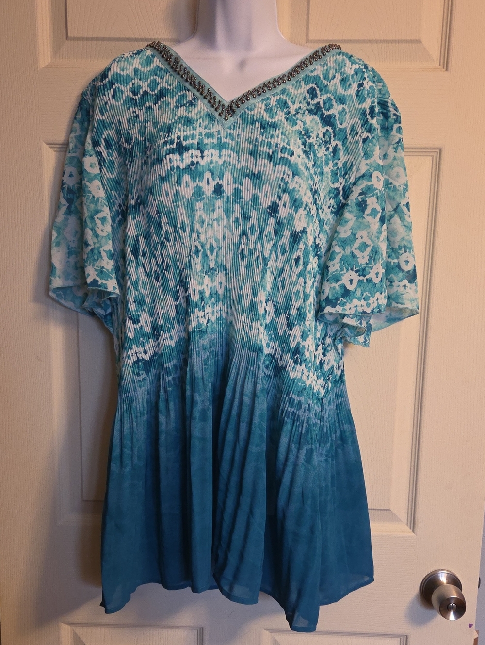Catherines Airy Flowy Coastal Plissé Blouse Size 3X NWOT